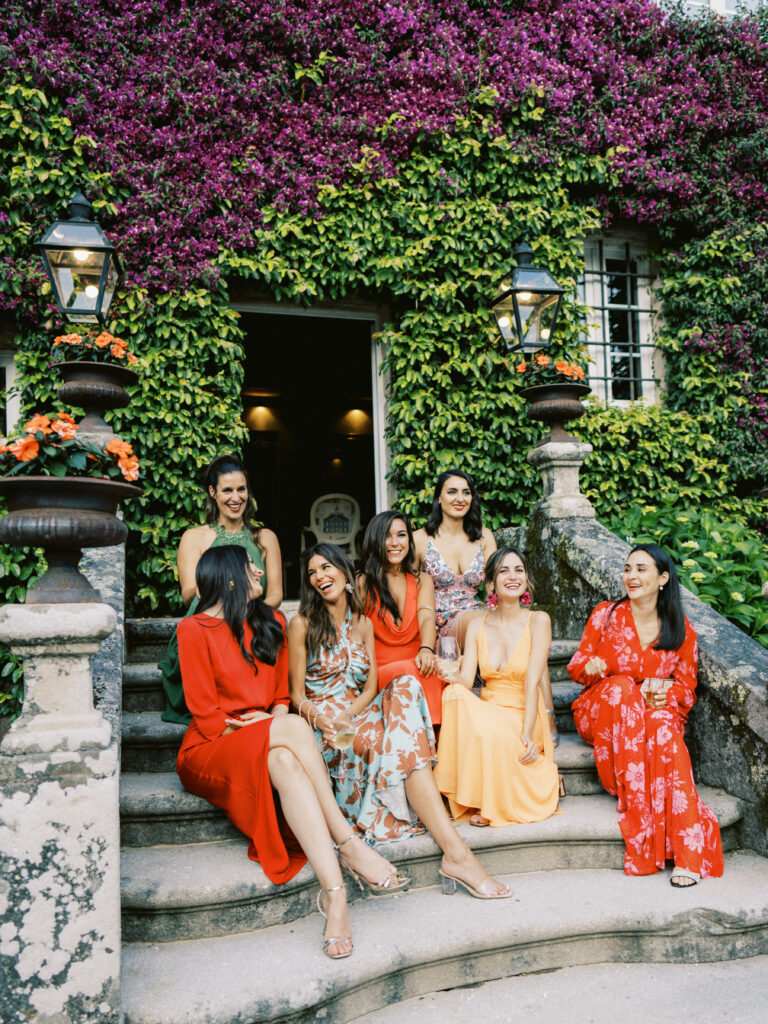 Guests in front of the main building, Pazo Señorans, one of the best wedding venues in Spain. 