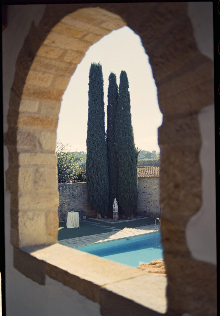 views of the pool space from the main house, Mas Sendra